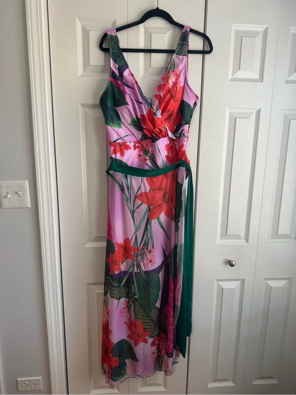 Floral V-Neck Maxi Wrap Swimsuit in Pink & Green